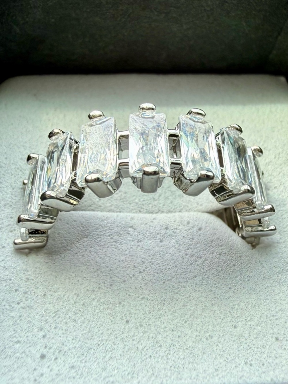 NEW!! 14k White Gold Plated Clear Baguette-Cut Statement Ring size 7 or 8